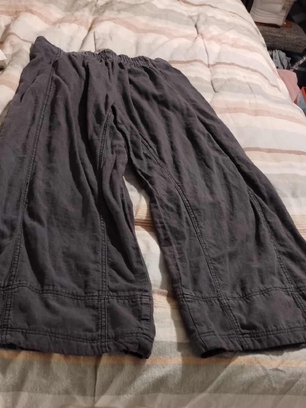 Free People Day's End Linen Pull On Pants Washed Charcoal Black S